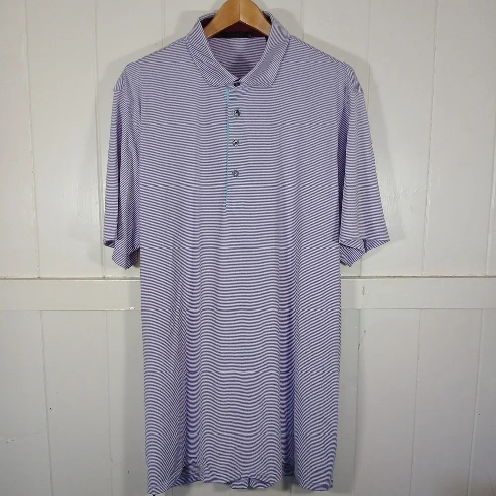 Greyson Polo Shirt Mens XXL Purple Striped Performance Golf Wolf Logo